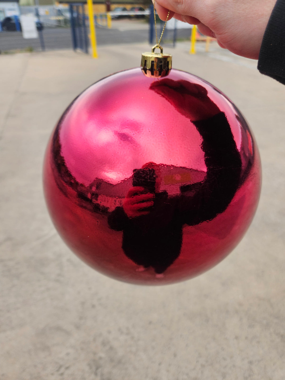 Large 20cm Shiny Deep Pink Christmas Bauble