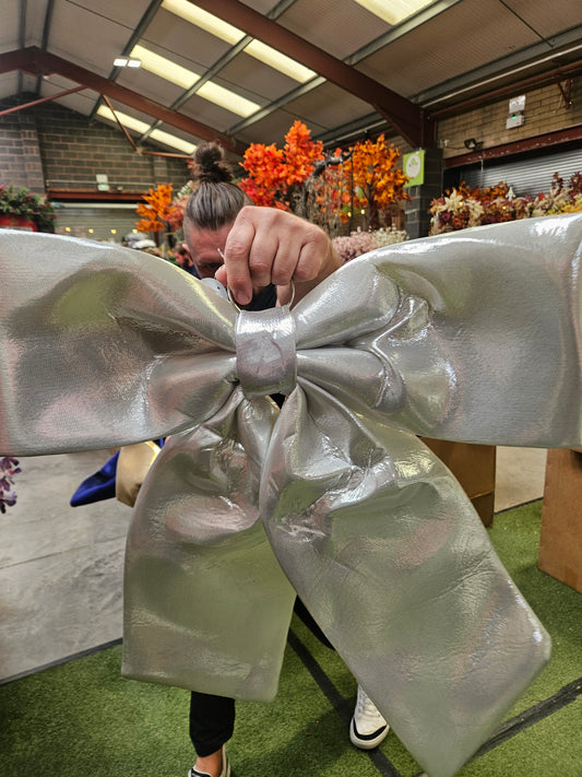 Giant 60cm Silver Christmas Bow