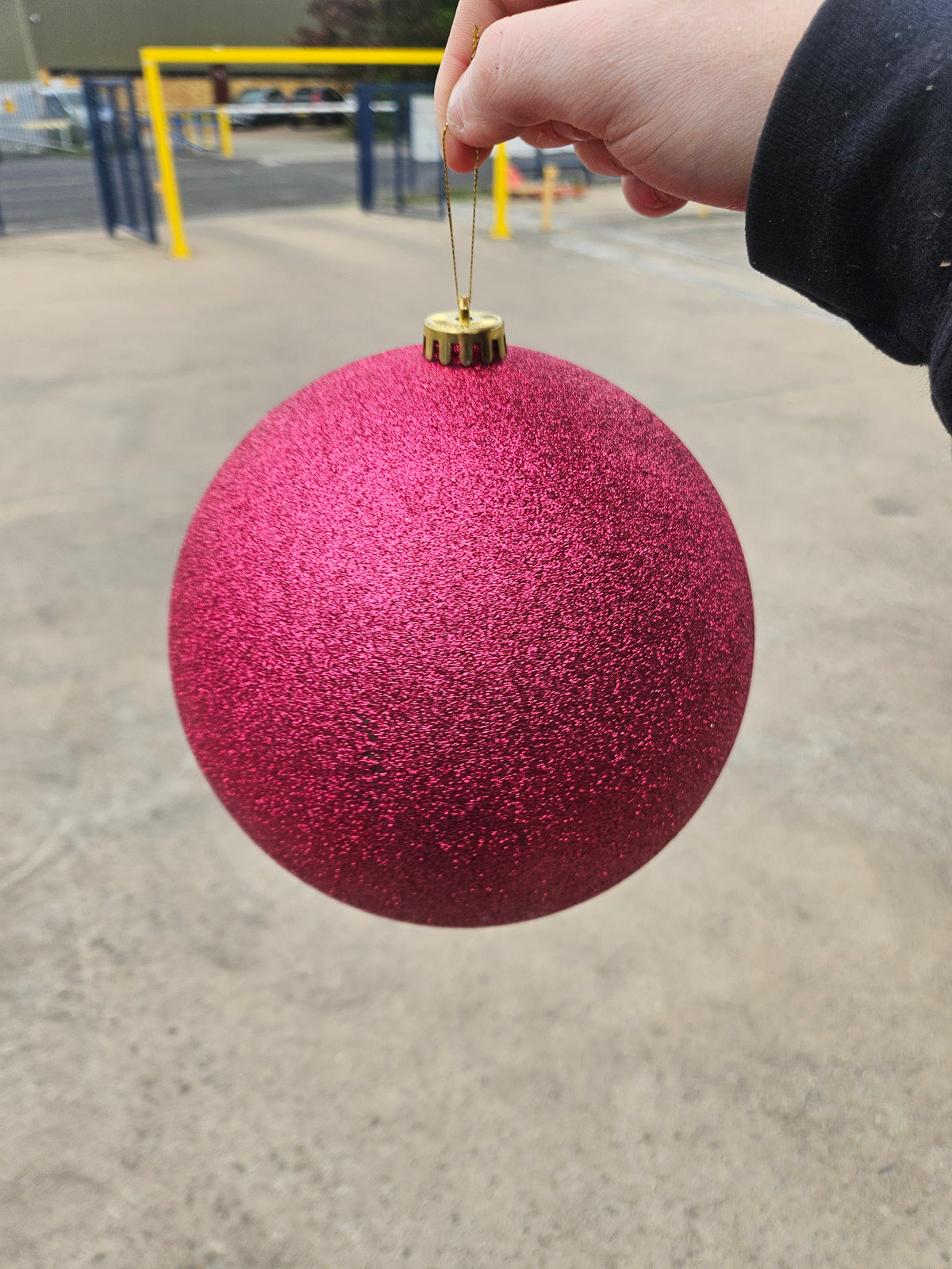 Large 20cm Glittered Deep Pink Christmas Bauble