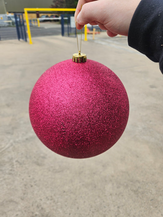 Large 20cm Glittered Deep Pink Christmas Bauble