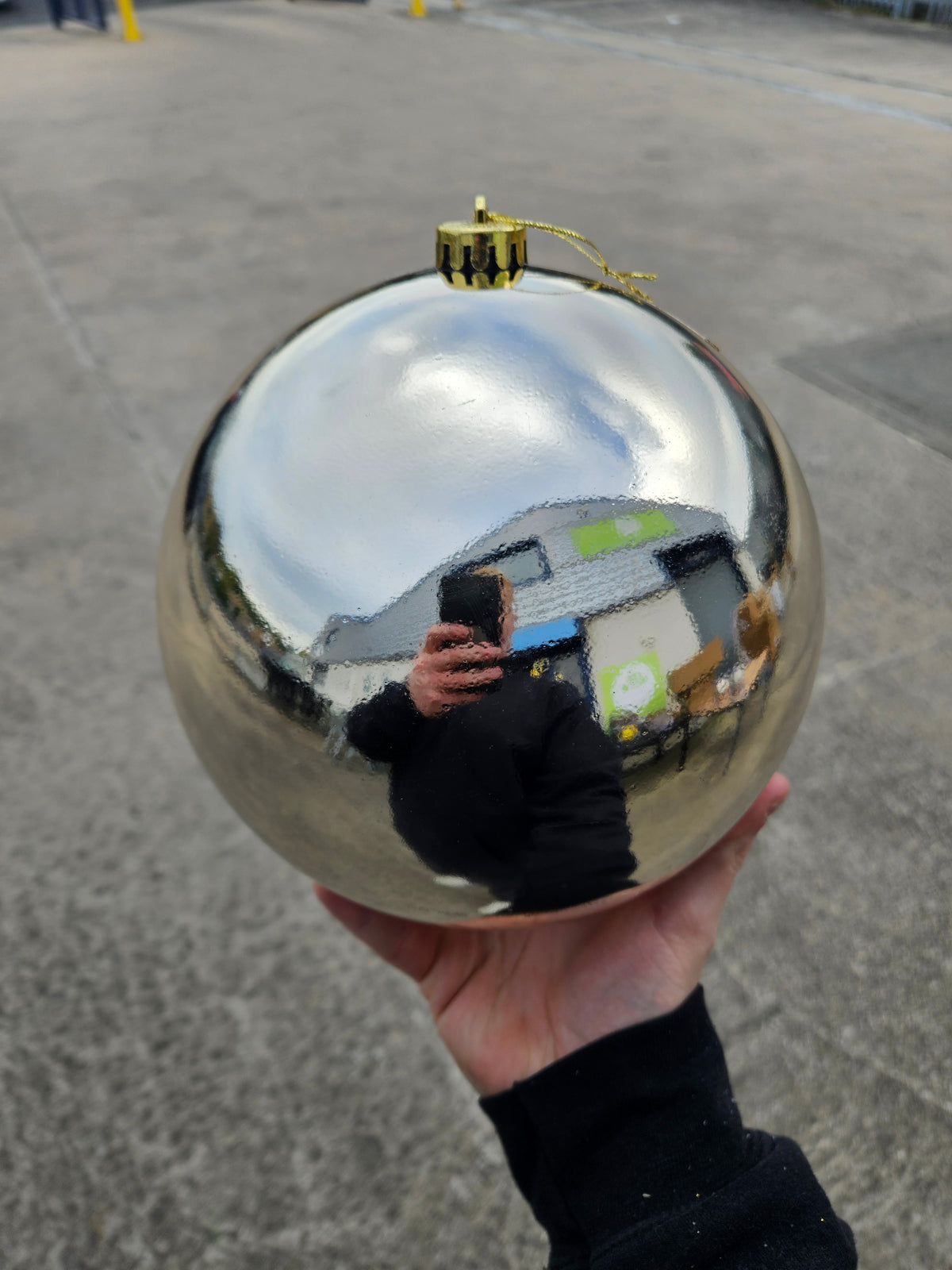 Large 20cm Shiny Champagne Christmas Bauble