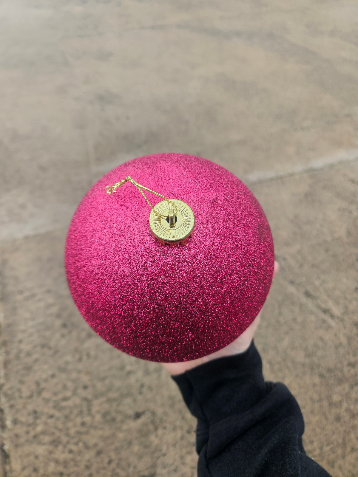 Large 15cm Glittered Deep Pink Christmas Bauble