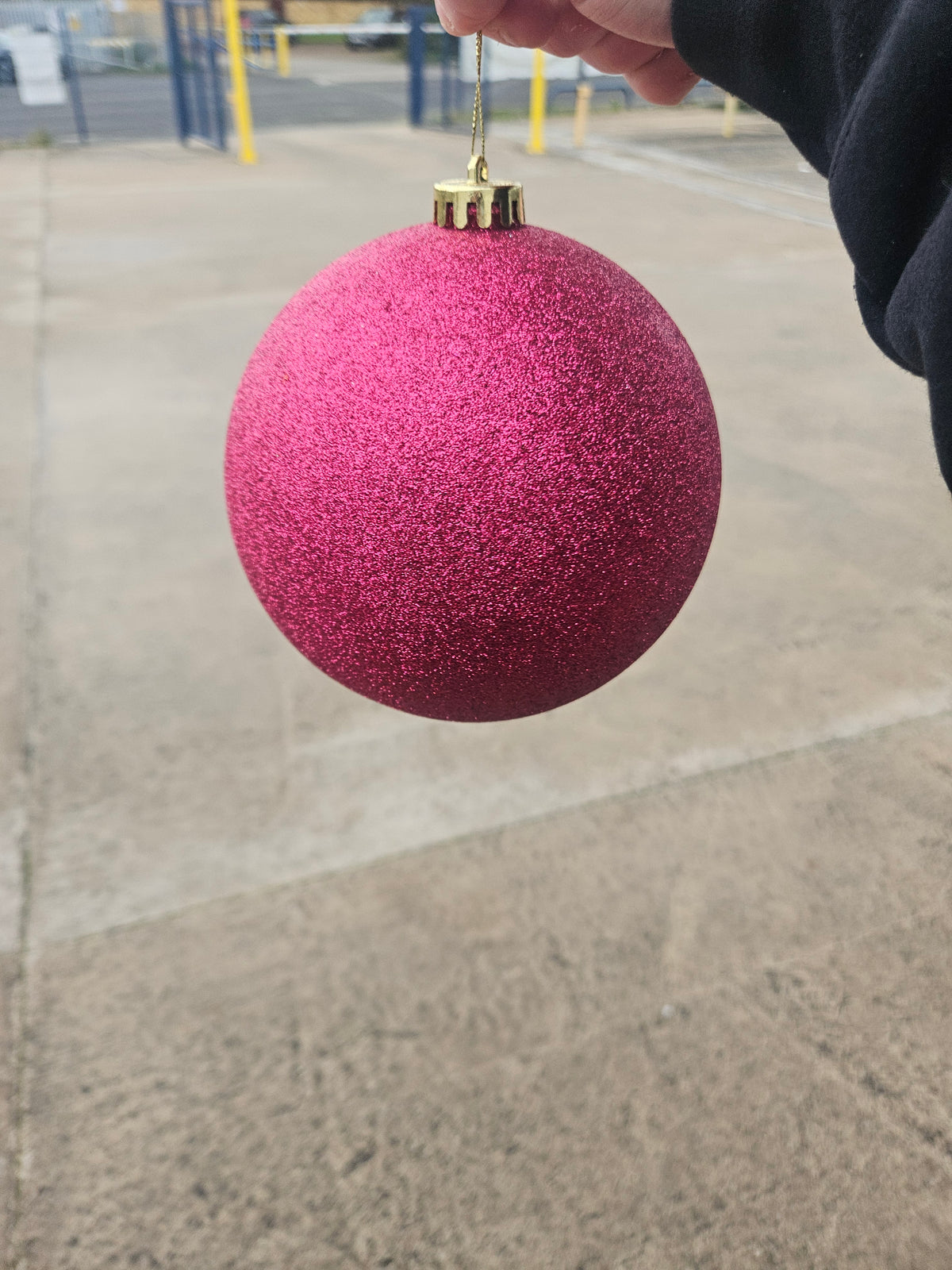Large 15cm Glittered Deep Pink Christmas Bauble