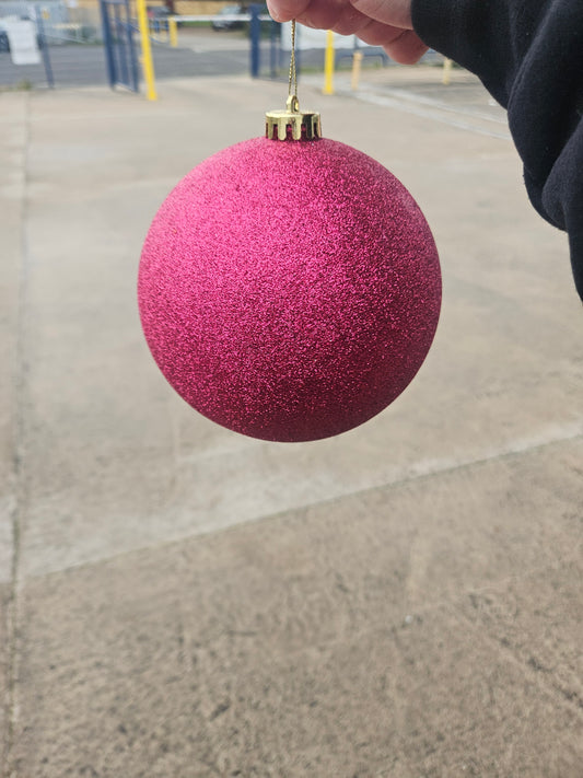 Large 15cm Glittered Deep Pink Christmas Bauble