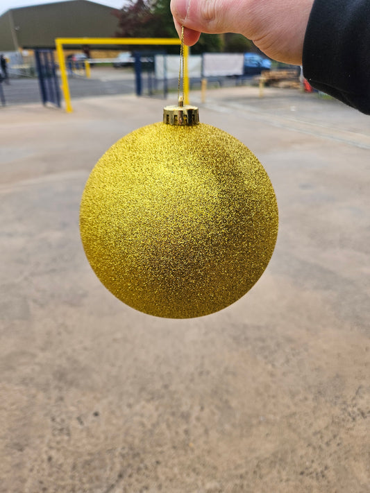 Large 15cm Glittered Gold Christmas Bauble