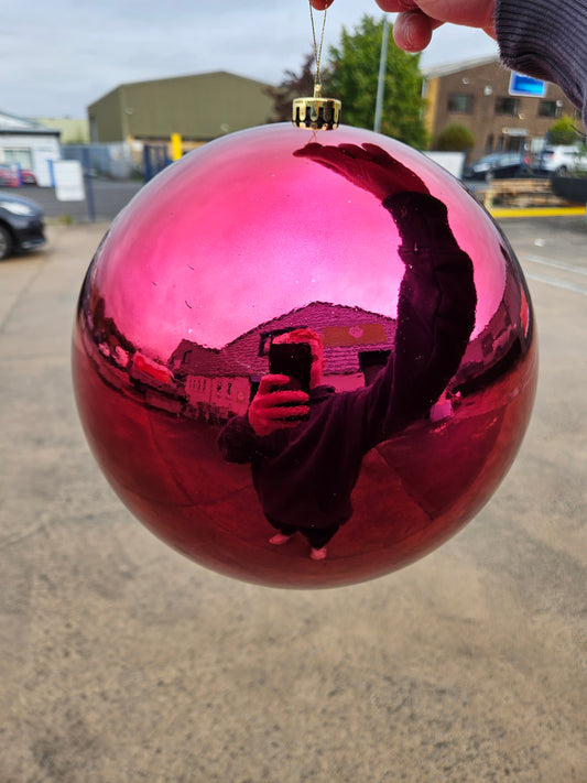 Giant 25cm Shiny Deep Pink Christmas Bauble