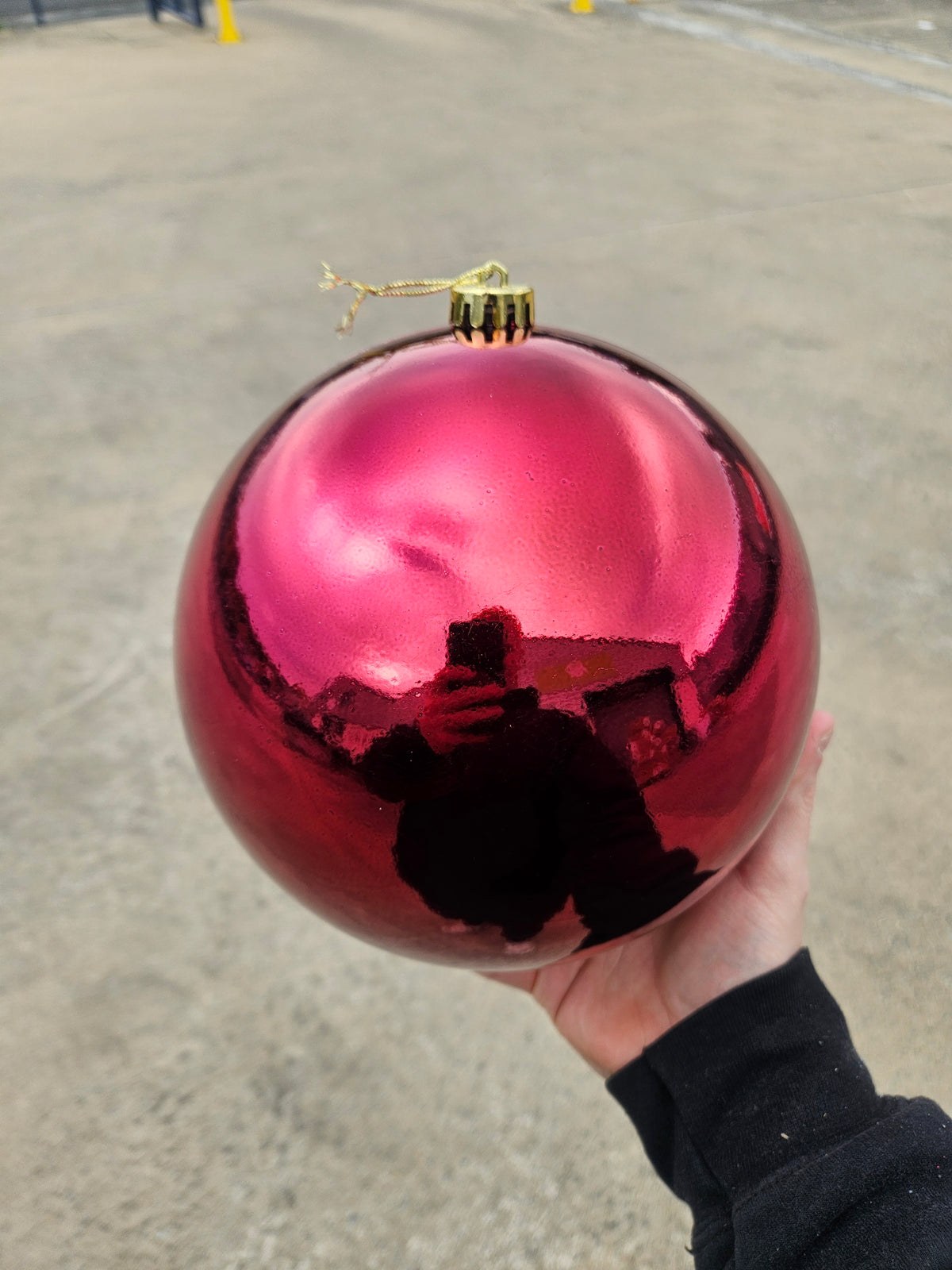 Large 20cm Shiny Deep Pink Christmas Bauble