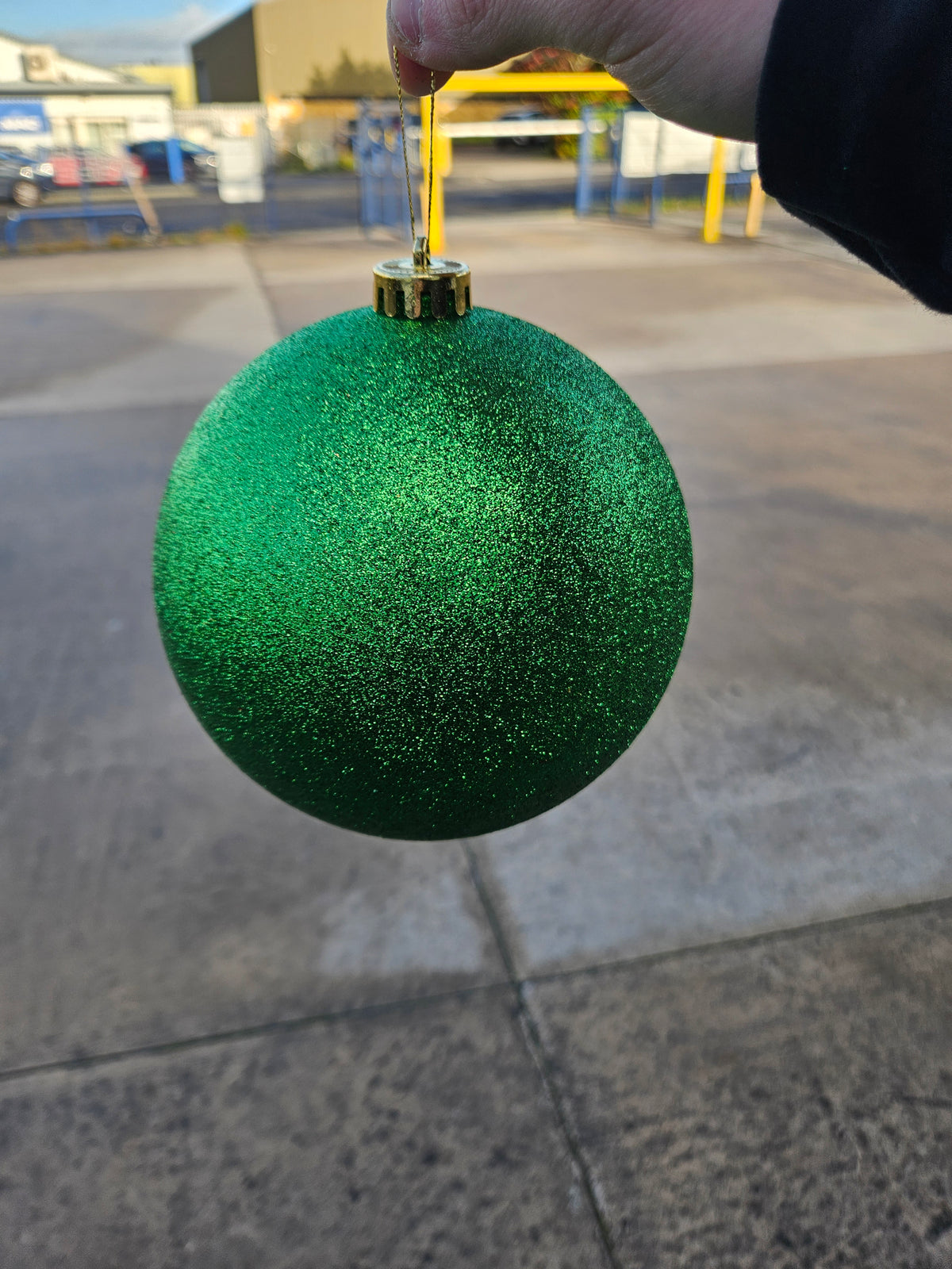 Large 15cm Glittered Green Christmas Bauble