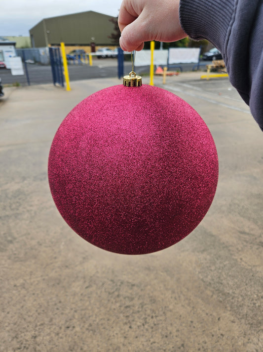 Large 25cm Glittered Deep Pink Bauble