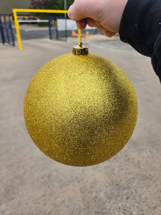 Large 20cm Glittered Gold Christmas Bauble