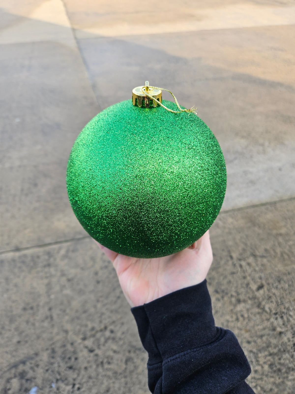 Large 15cm Glittered Green Christmas Bauble