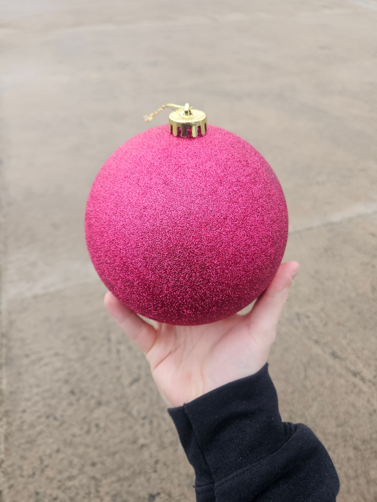 Large 15cm Glittered Deep Pink Christmas Bauble