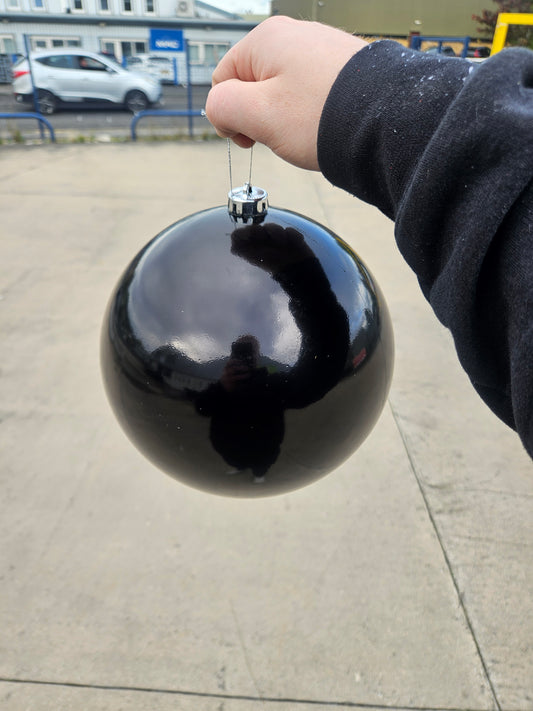 Large 20cm Shiny Black Christmas Bauble