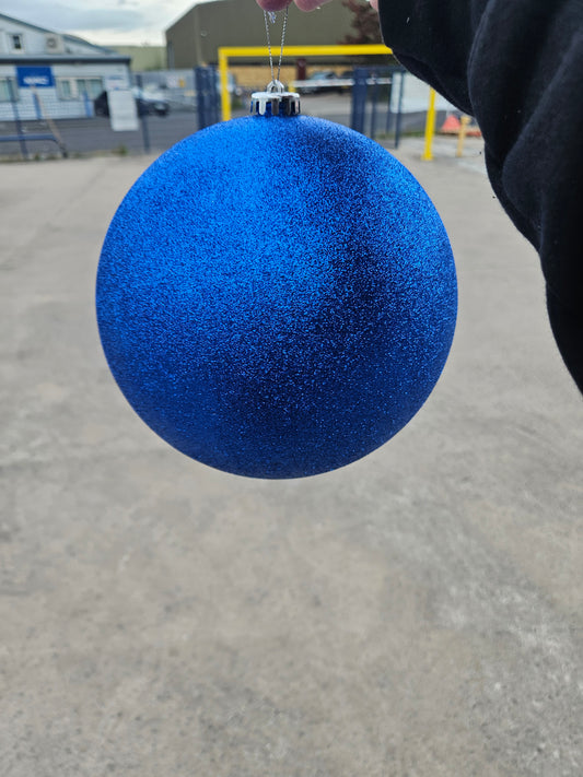Large 20cm Glittered Blue Christmas Bauble