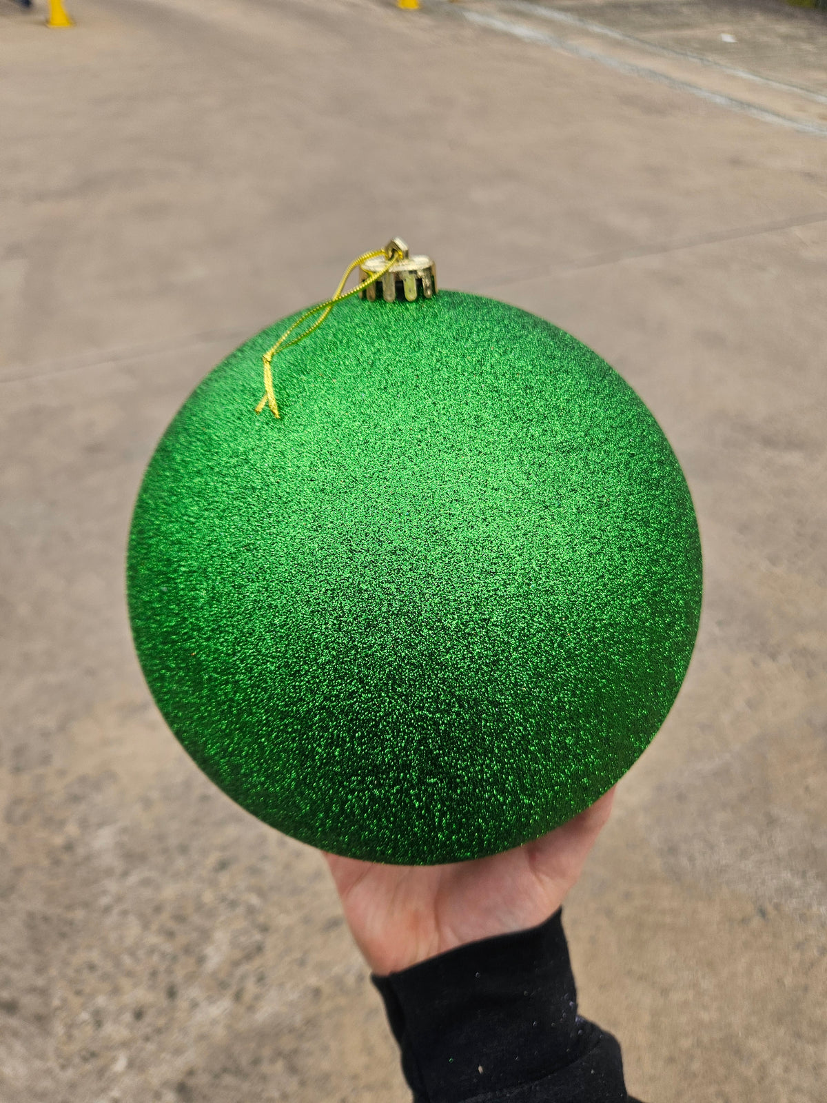 Large 20cm Glittered Green Christmas Bauble