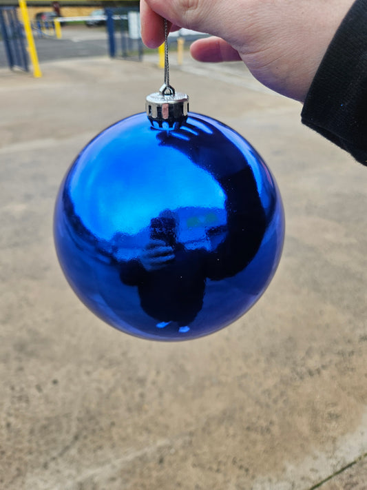 Large 15cm Shiny Blue Christmas Bauble